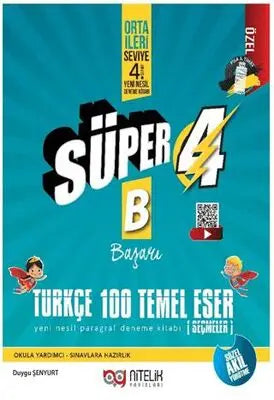 4. Sınıf Süper 4 Türkçe 100 Temel Eser B Yeni Nesil Paragraf Deneme Kitabı -  | Avrupa Kitabevi